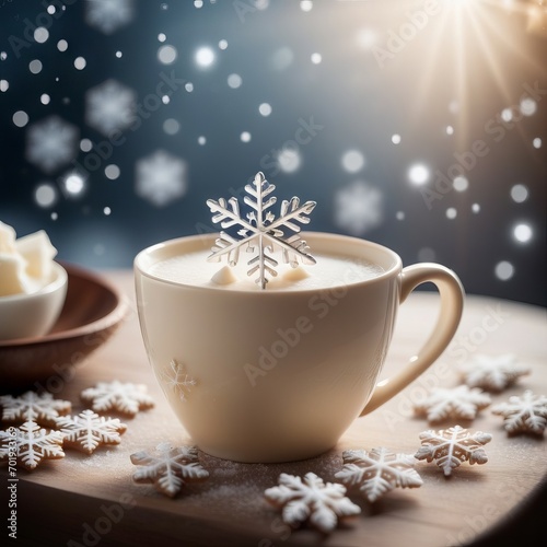 Snowflake in a cup of coffee.