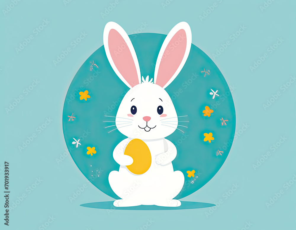 Easter Bunny with a cute smile, holding his Egg