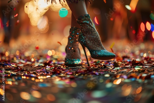 Os pés ágeis de uma passista deslizam na folia do carnaval, uma dança vibrante e cheia de energia photo