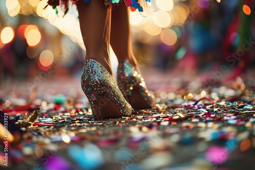Os pés ágeis de uma passista deslizam na folia do carnaval, uma dança vibrante e cheia de energia photo