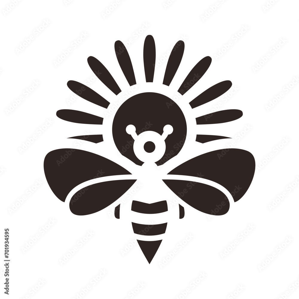 Bee and Echinacea Black Fill Icon Bee and Echinacea Black Fill Icon
