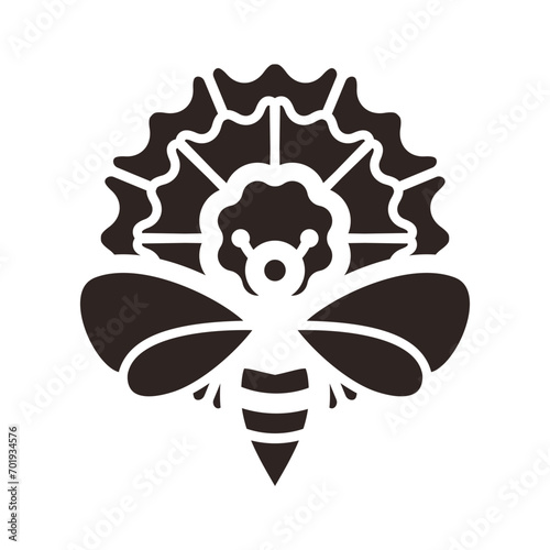 Bee and Carnation Black Fill Icon