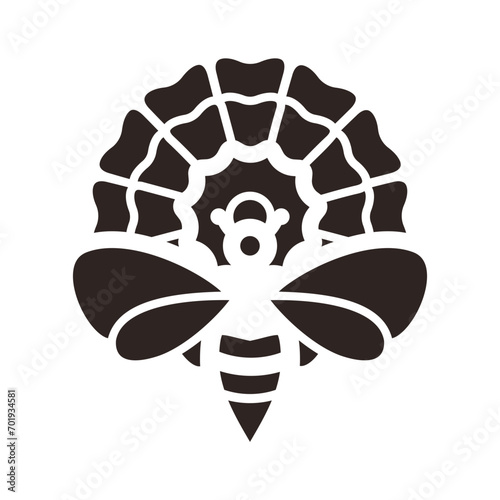 Bee and Marigold Black Fill Icon