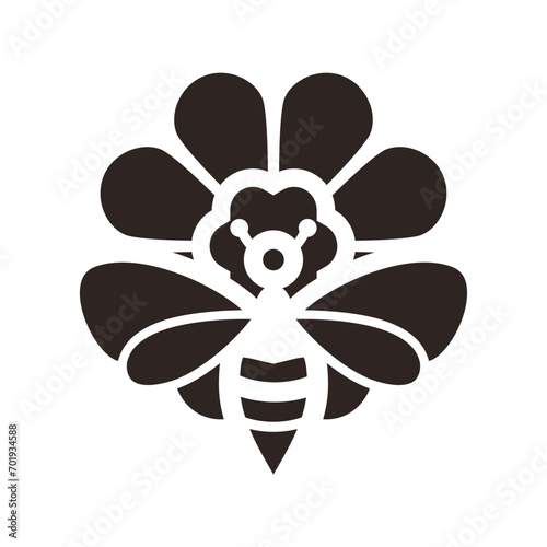 Bee and Calendula  Black Fill Icon
