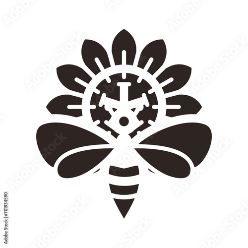 Bee and Passiflora Black Fill Icon