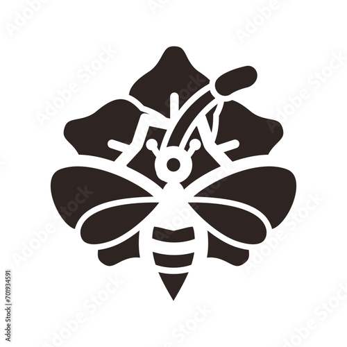 Bee and Hibiscus Black Fill Icon