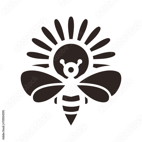 Bee and Echinacea Black Fill Icon