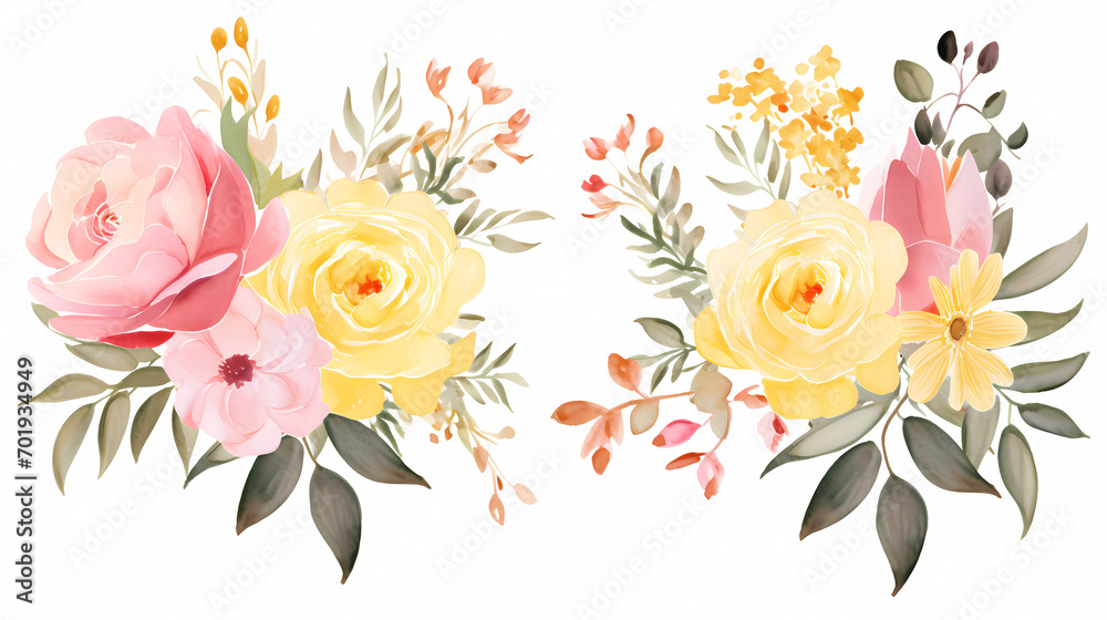 Fototapeta Floral frame with watercolor flowers, decorative flower background pattern, watercolor floral border background