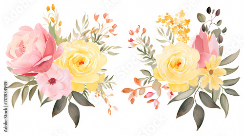 Floral frame with watercolor flowers, decorative flower background pattern, watercolor floral border background © feeng