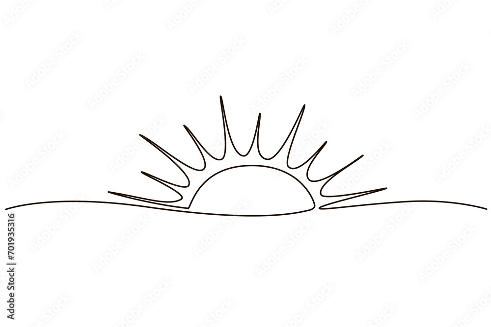 Sun continuous one line icon drawing on white background. Hot temperature and summer sea travel symbol vector illustration in doodle style. Summer sun contour line sign Sun continuous one line icon drawing on white background. Hot temperature and summer sea travel symbol vector illustration in doodle style. Summer sun contour line sign