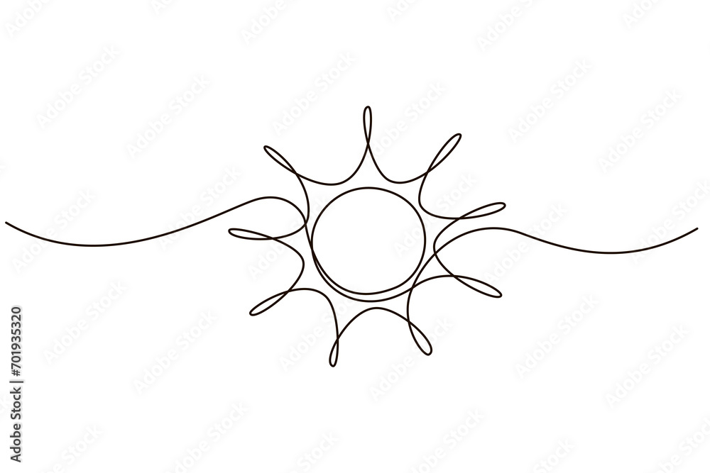 Sun continuous one line icon drawing on white background. Hot ...