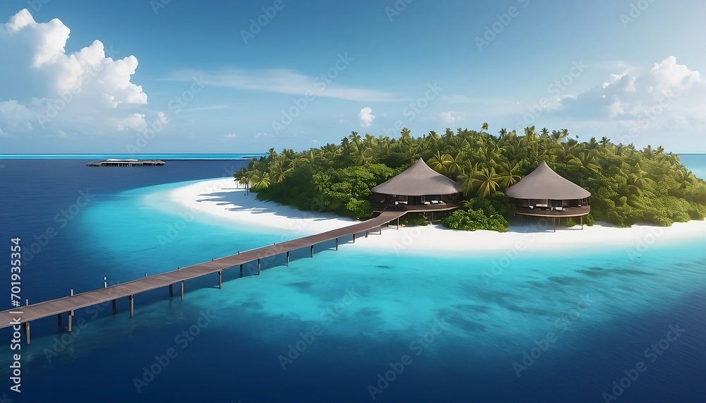 A nice breathtaking capture of the Maldives Island Sea and the Ritz Carlton Maldives Fari Islands. Generative AI