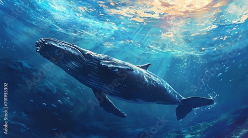 a whale swimming in the ocean © progressman