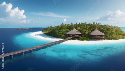 A nice breathtaking capture of the Maldives Island Sea and the Ritz Carlton Maldives Fari Islands. Generative AI photo