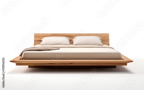Contemporary platform double bed Isolated on white background.