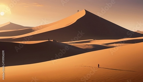 Illustration of sand dunes, Desert landscape with sunset. Generative AI