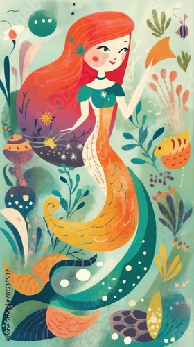 mermaid fairytale character cartoon illustration fantasy cute drawing book art poster graphic
