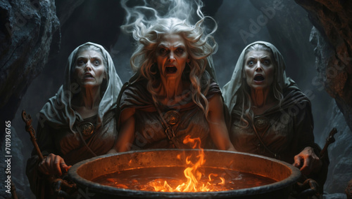 Three old witches cast a curse. photo
