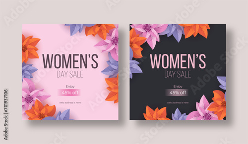 International Women's day illustration, March 8 Women's Day sale banner social media post web banner