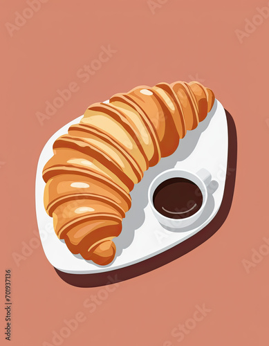 Flat illustration of a Croissant With Nutella | French Cuisine | French bread