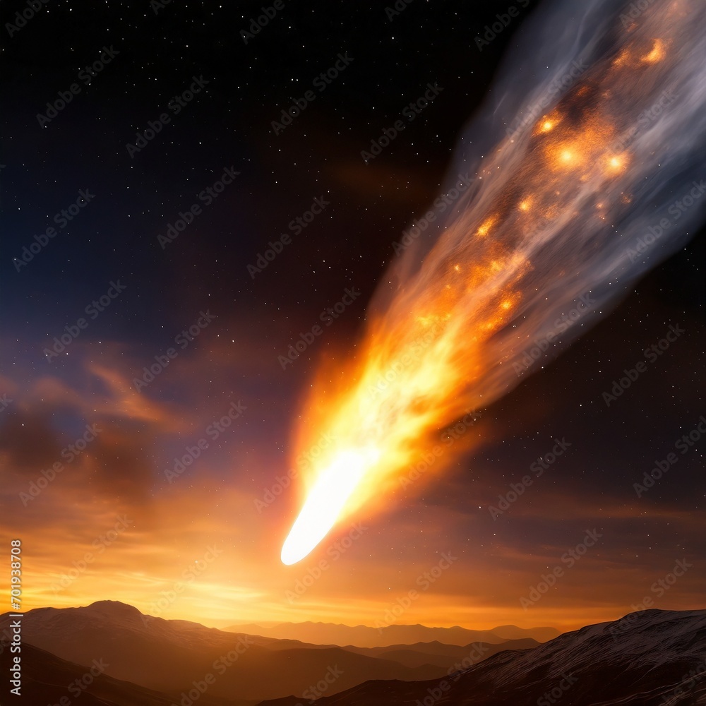 Obraz premium Fiery Comet flying through space