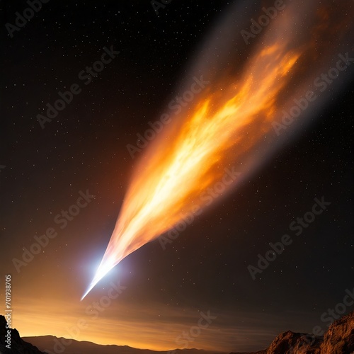 Fiery Comet flying through space