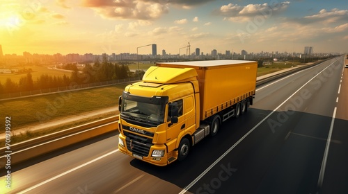 Fast Delivery Truck on City Highway - Cargo Transport Vehicle for Quick Transport Services