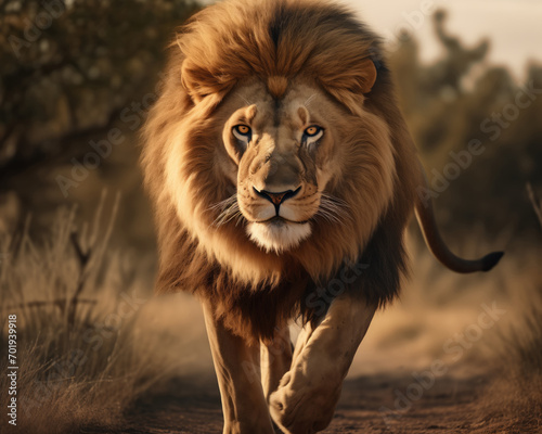 Lion in savanna