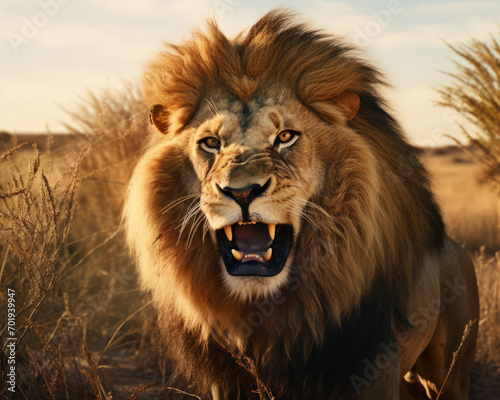 Lion in savanna