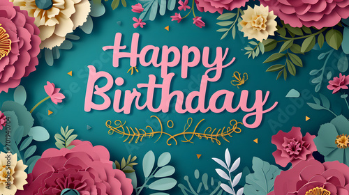 A delicate text message blooms from a paper rose on a birthday cake, embodying the beauty of floral design and the sentiment of a heartfelt greeting