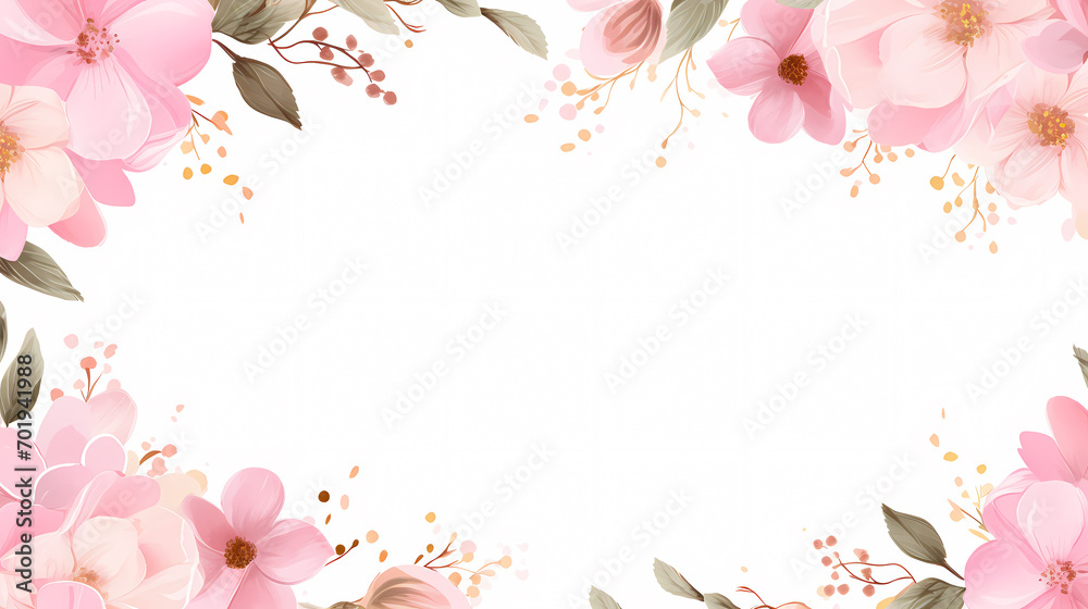 Floral frame with watercolor flowers, decorative flower background pattern, watercolor floral border background