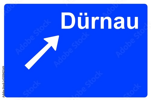Illustration eines Autobahn-Ausfahrtschildes mit der Beschriftung "Dürnau"