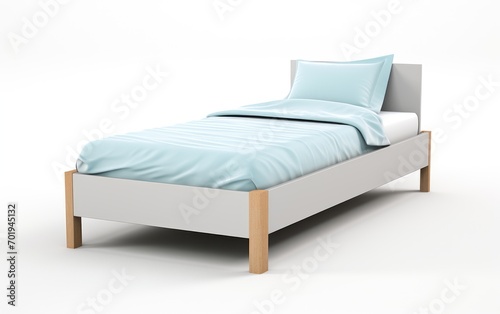 Single bed with storage, single bed platform, single wooden bed isolated on white background.