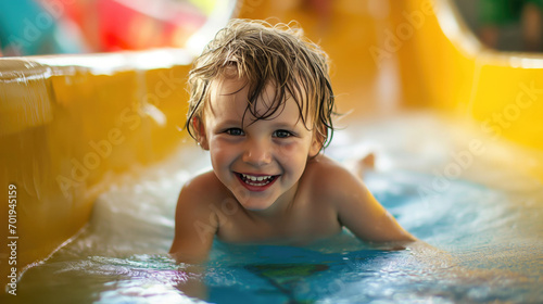 happy kid on a water slide