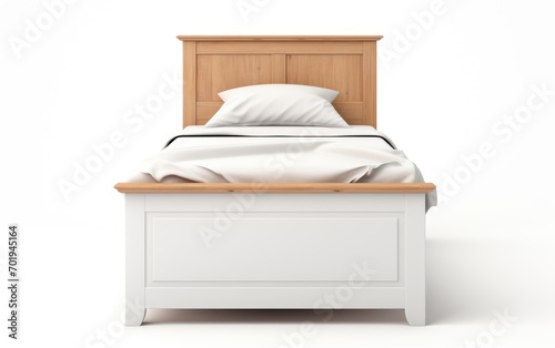 Single bed with storage, single bed platform, single wooden bed isolated on white background.