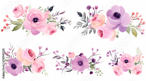 Floral frame with watercolor flowers, decorative flower background pattern, watercolor floral border background