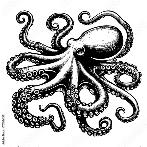 tentacles octopus drawing on white background photo