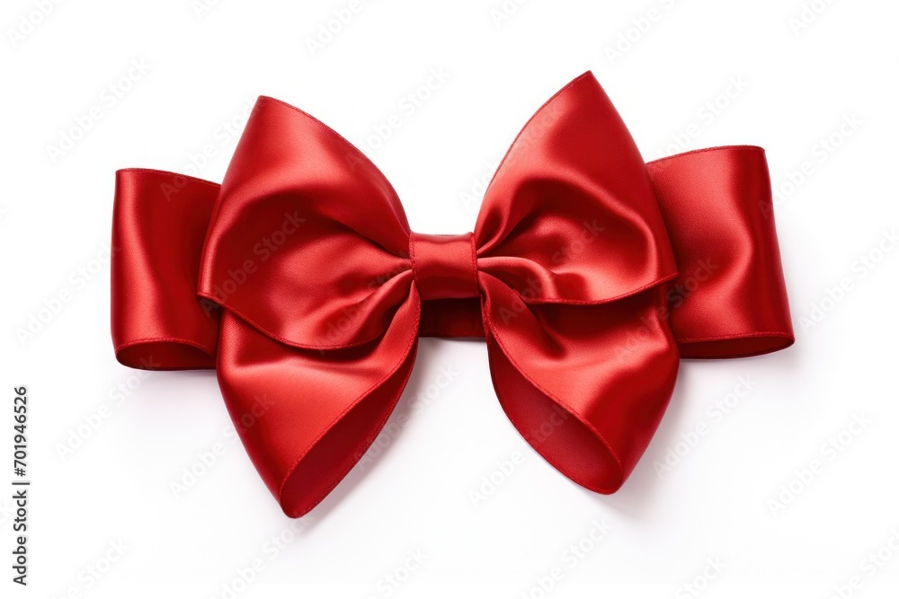 Red satin bow, a decorative and festive element for gifts and celebrations, with a stylish gloss.