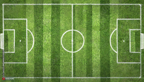 Soccer field with green grass and white circles. Top view. photo