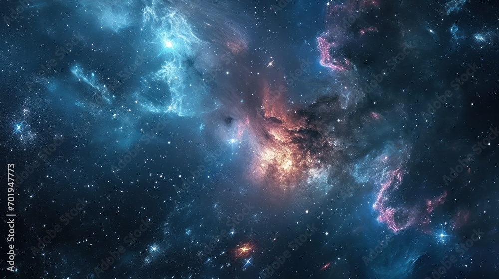 An abstract cosmos background featuring nebulae and galaxies in space, presenting a captivating and otherworldly scene. - obrazy, fototapety, plakaty 