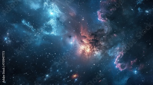 An abstract cosmos background featuring nebulae and galaxies in space, presenting a captivating and otherworldly scene. photo