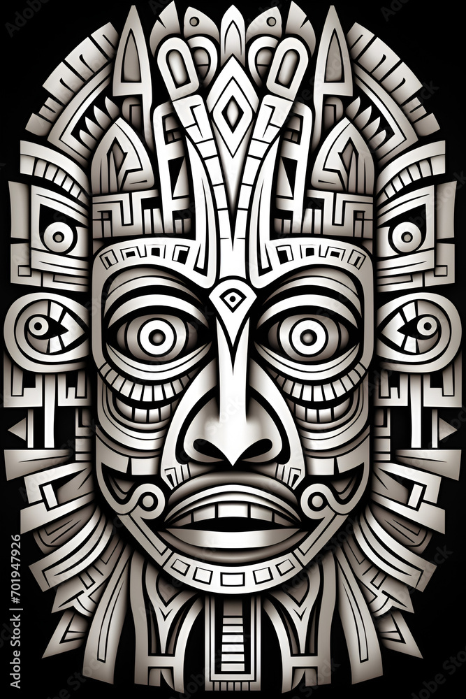 Tribal mahori mask black and white