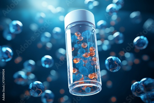 Medical vial and transparent cell merge in 3D rendered innovative visualization photo