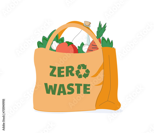 Reusable grocery eco bag with vegetables isolated from white background. Zero Waste (Say no to plastic) and food concept