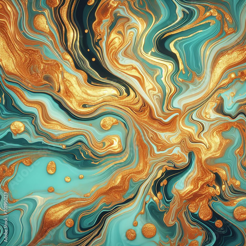Gold marble cyan background abstract