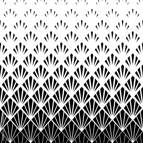 Degrade halftone art deco fading pattern. Black diamond fades patern isolated on white background. Geometric faded design. Faded geometry line prints. Artdeco geometry motif. Vector illustration