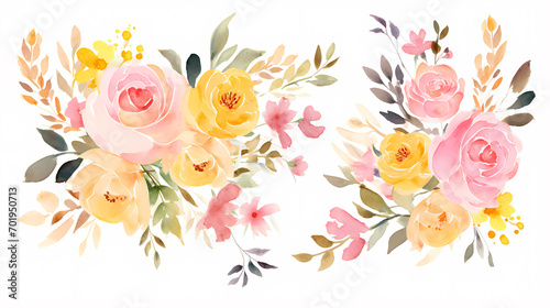 Floral frame with watercolor flowers, decorative flower background pattern, watercolor floral border background
