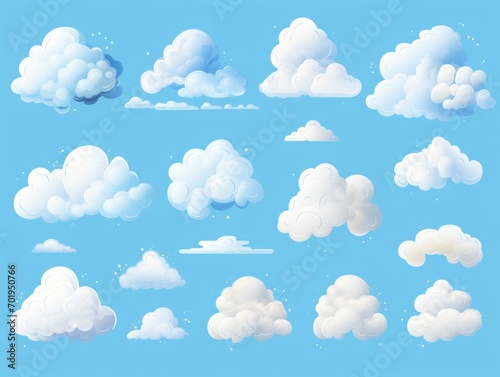 Set of cartoon clouds. illustration isolated on a blue background. Generative AI