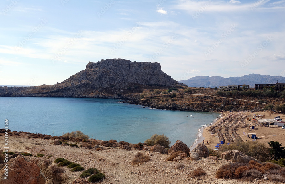 Agathi Beach und Burg Feraklos auf Rhodos