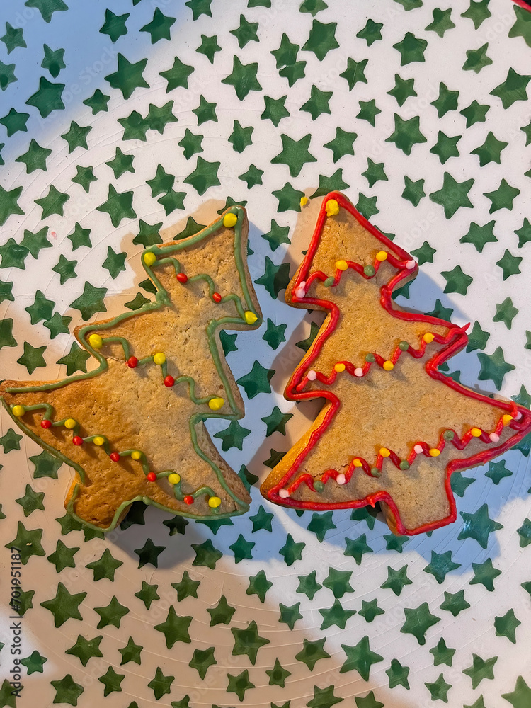 New Year cookies in various shapes and colours.